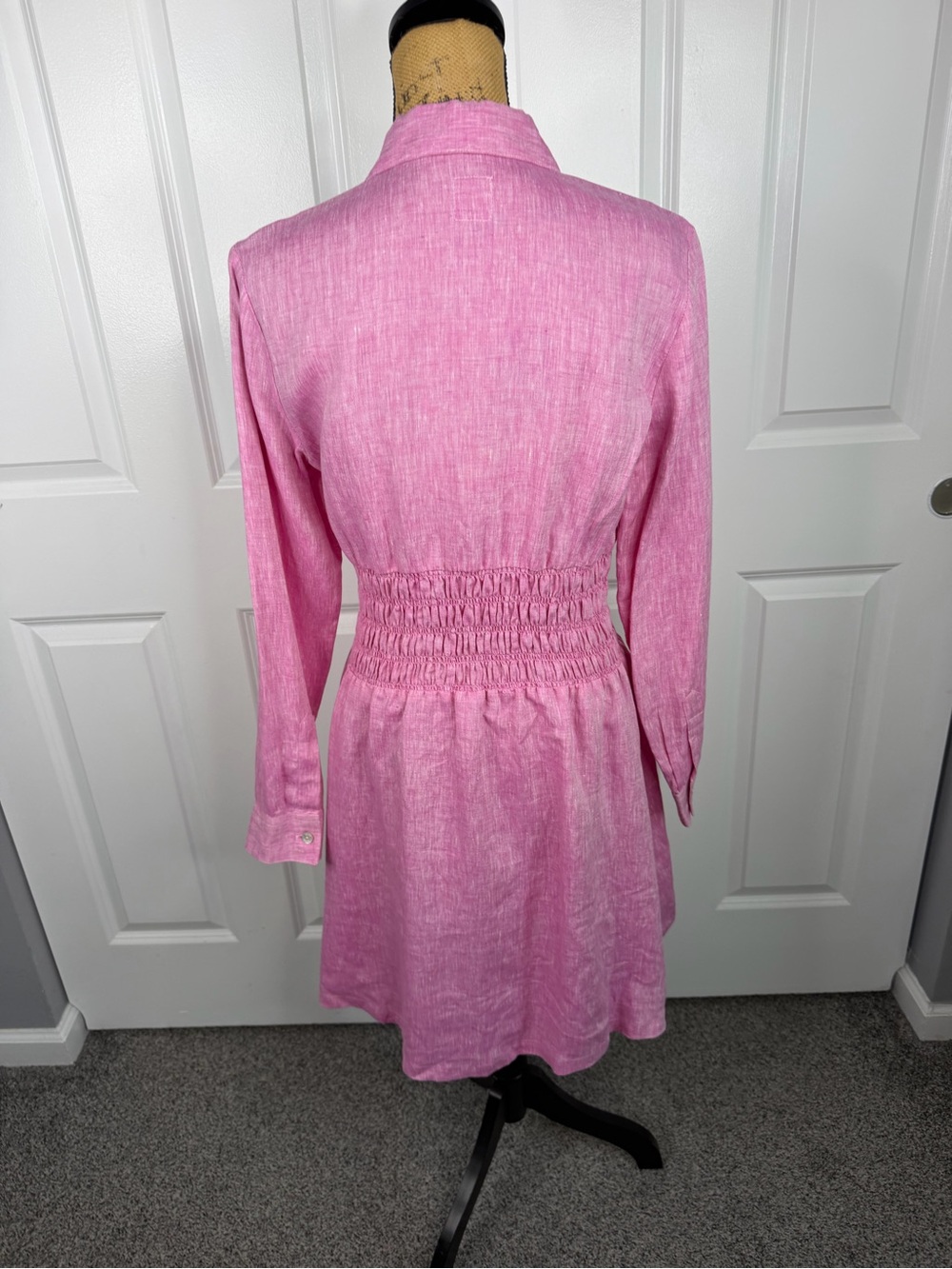 120% Lino Size 44 Pink 100% Linen Button Front Shirt Dress NWOT - Picture 7 of 9